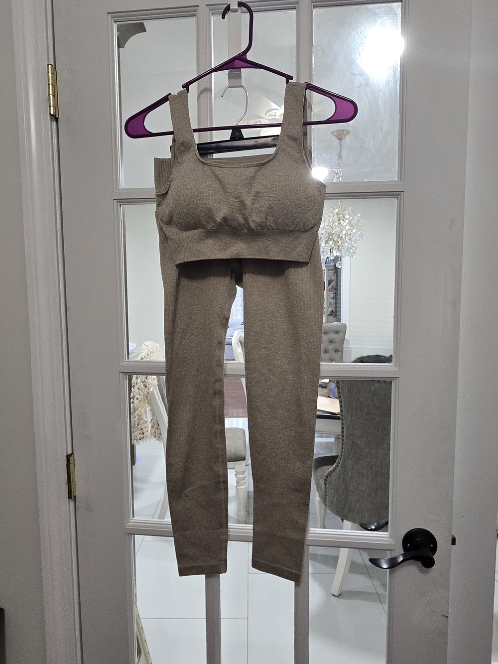 Source Unknown Seamless High-Waist Leggings & Crop Tank - Taupe